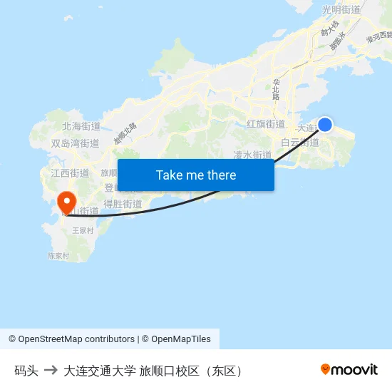 码头 to 大连交通大学 旅顺口校区（东区） map