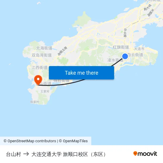 台山村 to 大连交通大学 旅顺口校区（东区） map