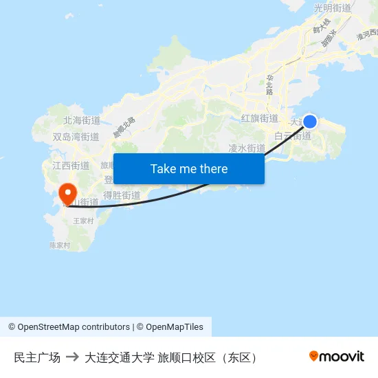民主广场 to 大连交通大学 旅顺口校区（东区） map