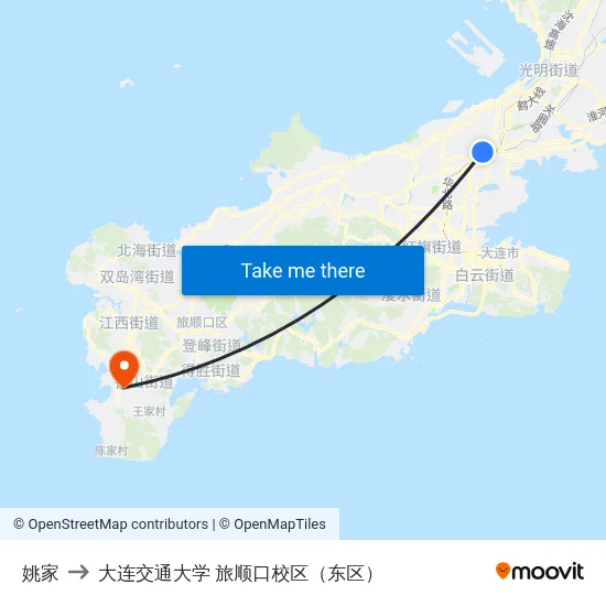姚家 to 大连交通大学 旅顺口校区（东区） map