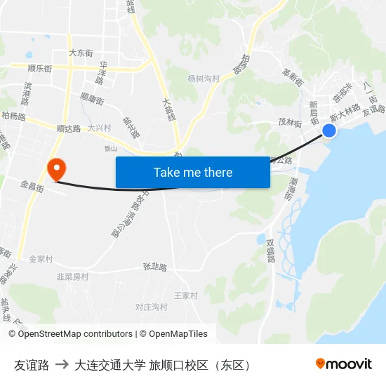 友谊路 to 大连交通大学 旅顺口校区（东区） map