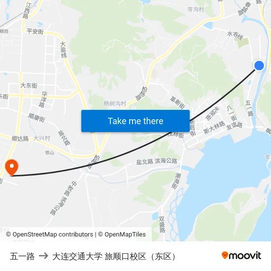五一路 to 大连交通大学 旅顺口校区（东区） map