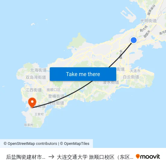 后盐陶瓷建材市场 to 大连交通大学 旅顺口校区（东区） map