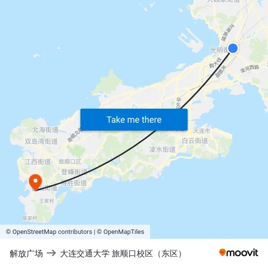 解放广场 to 大连交通大学 旅顺口校区（东区） map