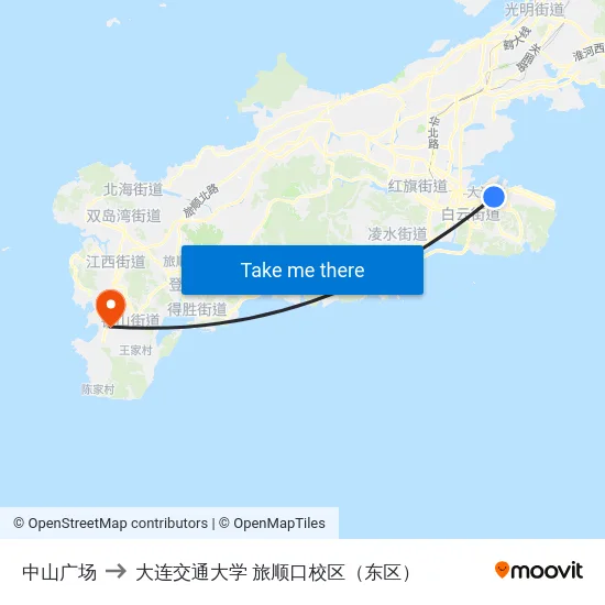 中山广场 to 大连交通大学 旅顺口校区（东区） map