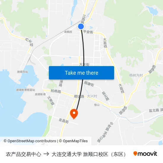 农产品交易中心 to 大连交通大学 旅顺口校区（东区） map