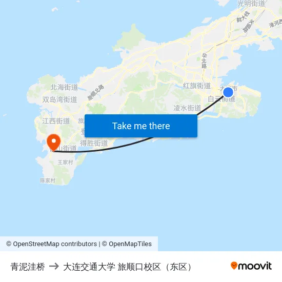 青泥洼桥 to 大连交通大学 旅顺口校区（东区） map