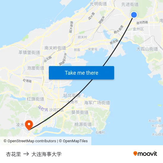 杏花里 to 大连海事大学 map