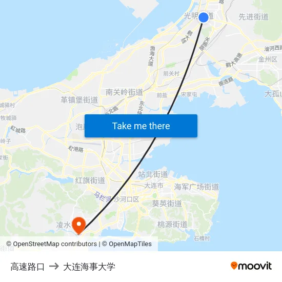 高速路口 to 大连海事大学 map