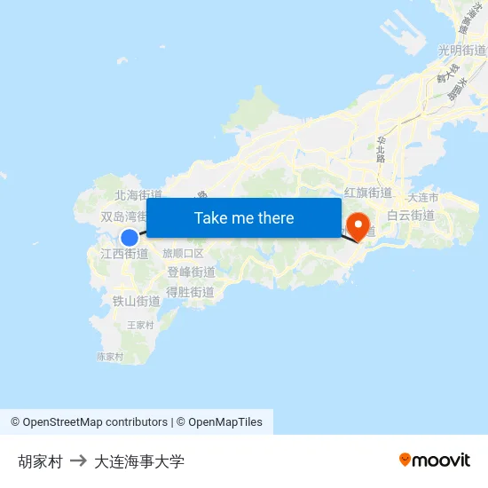 胡家村 to 大连海事大学 map