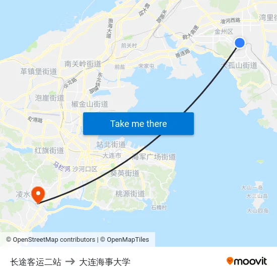 长途客运二站 to 大连海事大学 map