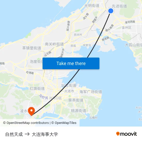 自然天成 to 大连海事大学 map