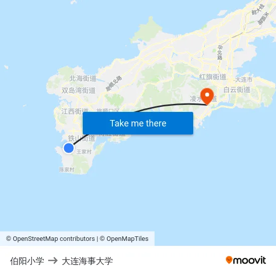 伯阳小学 to 大连海事大学 map