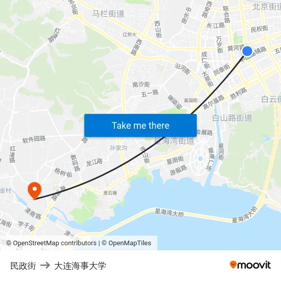 民政街 to 大连海事大学 map