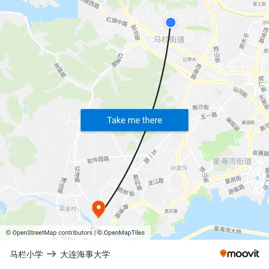 马栏小学 to 大连海事大学 map