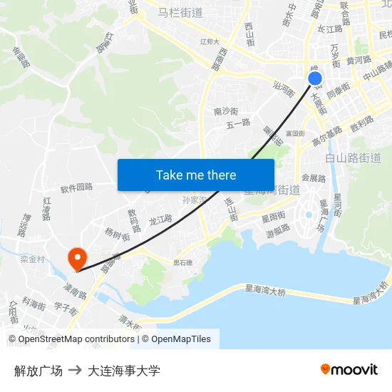 解放广场 to 大连海事大学 map