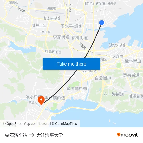 钻石湾车站 to 大连海事大学 map