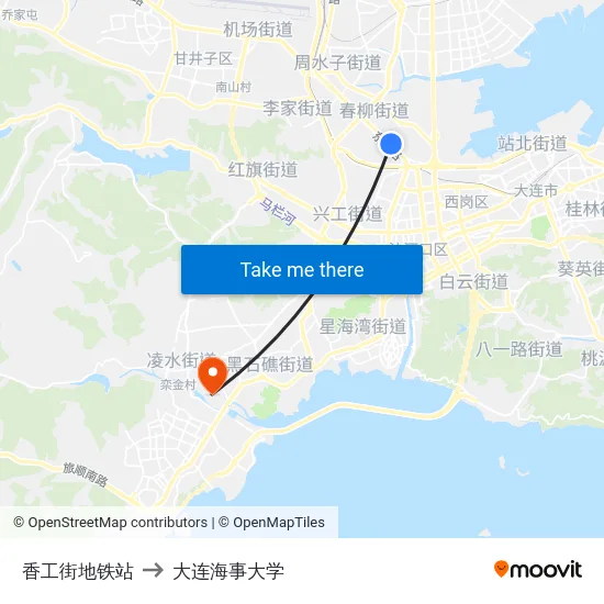 香工街地铁站 to 大连海事大学 map