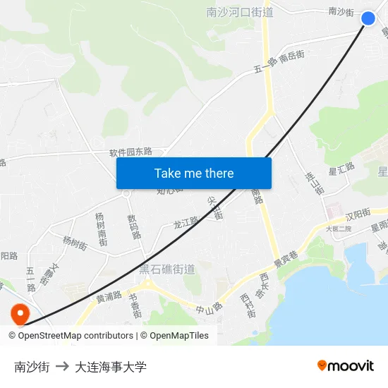 南沙街 to 大连海事大学 map