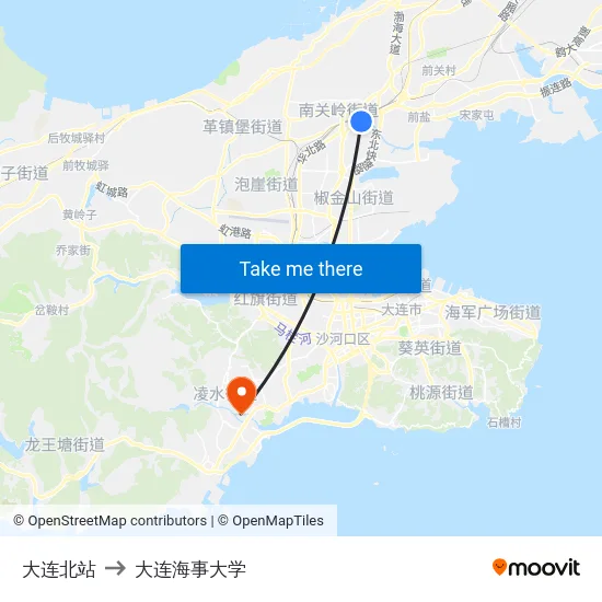 大连北站 to 大连海事大学 map