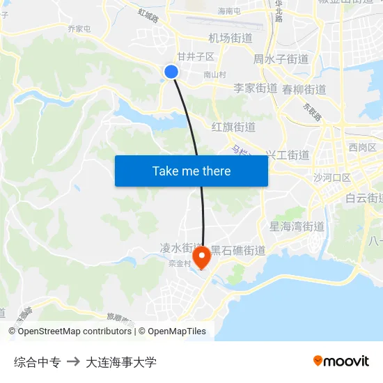 综合中专 to 大连海事大学 map