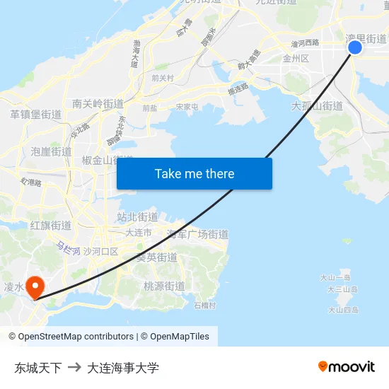 东城天下 to 大连海事大学 map