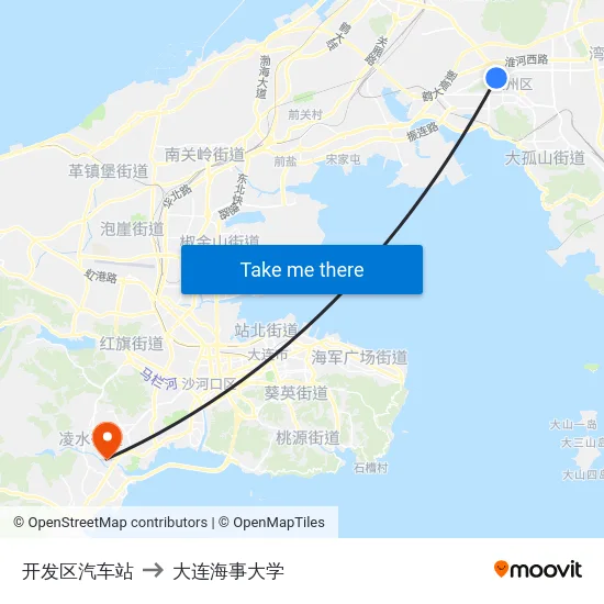 开发区汽车站 to 大连海事大学 map