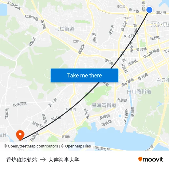 香炉礁快轨站 to 大连海事大学 map