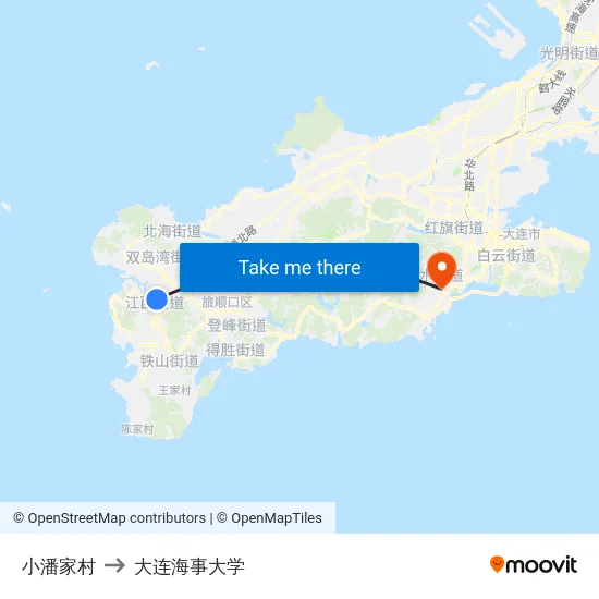 小潘家村 to 大连海事大学 map