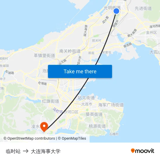 临时站 to 大连海事大学 map