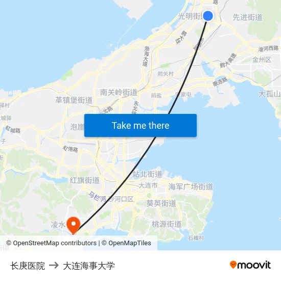 长庚医院 to 大连海事大学 map