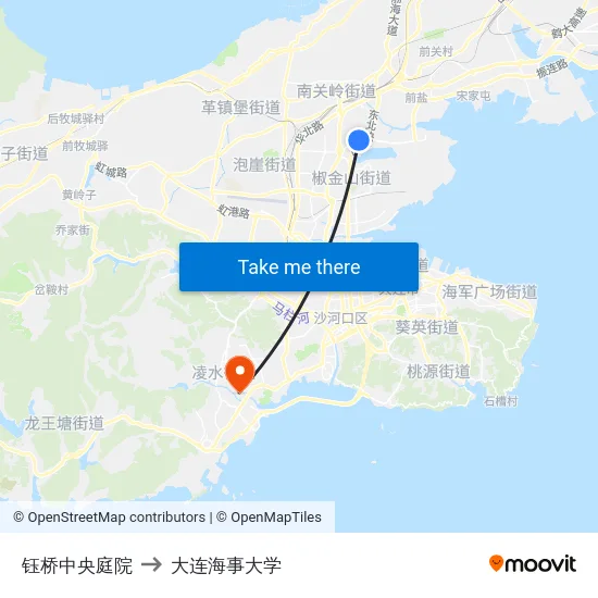 钰桥中央庭院 to 大连海事大学 map