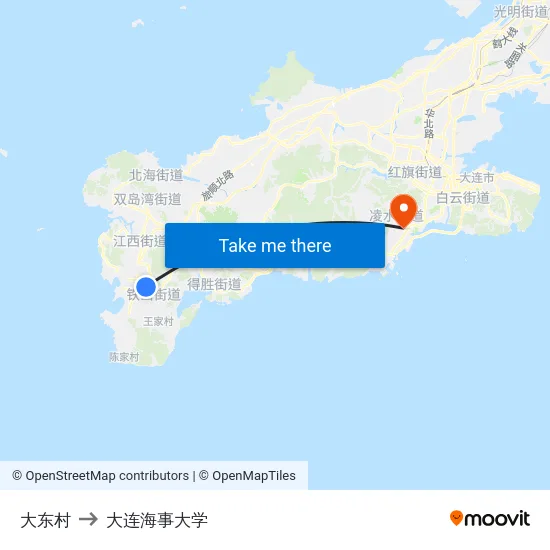 大东村 to 大连海事大学 map