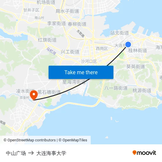 中山广场 to 大连海事大学 map