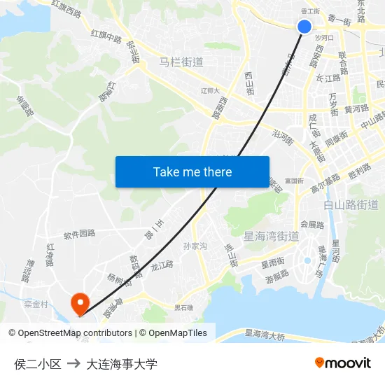 侯二小区 to 大连海事大学 map