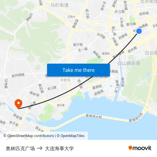 奥林匹克广场 to 大连海事大学 map