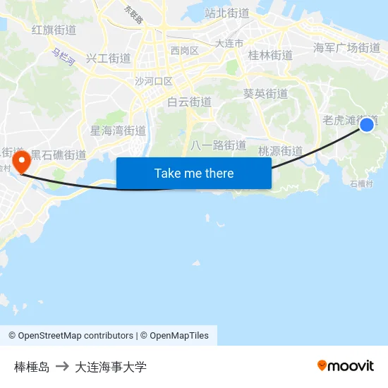 棒棰岛 to 大连海事大学 map