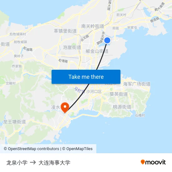 龙泉小学 to 大连海事大学 map