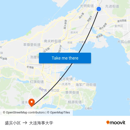 盛滨小区 to 大连海事大学 map