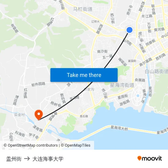 盖州街 to 大连海事大学 map