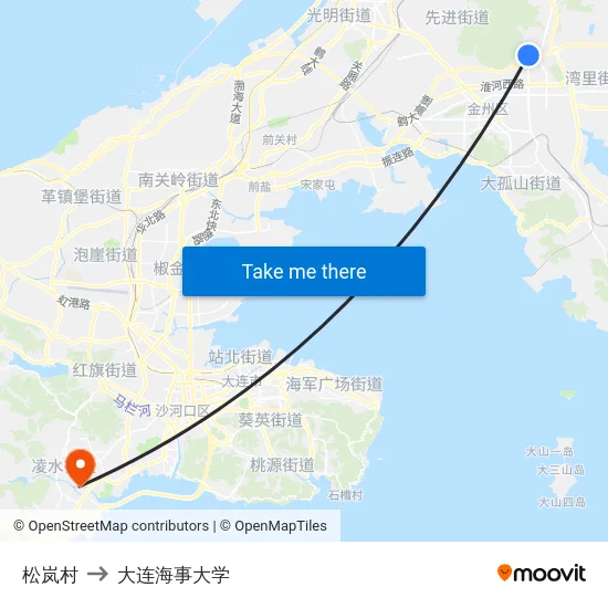 松岚村 to 大连海事大学 map