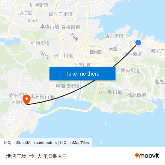 港湾广场 to 大连海事大学 map
