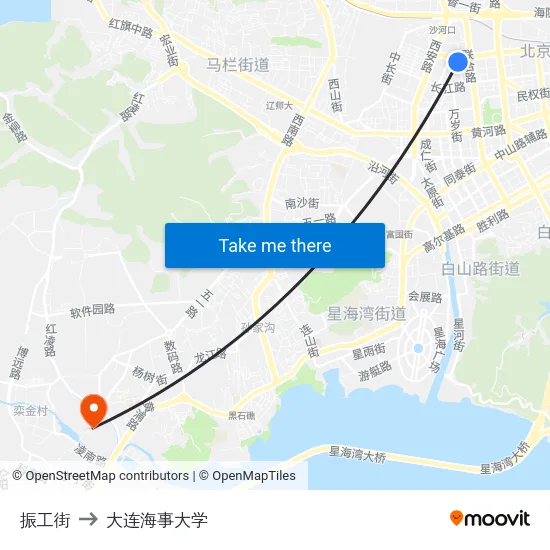 振工街 to 大连海事大学 map