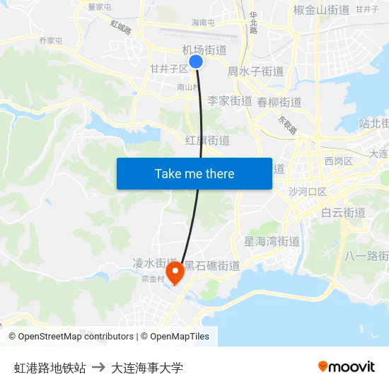 虹港路地铁站 to 大连海事大学 map