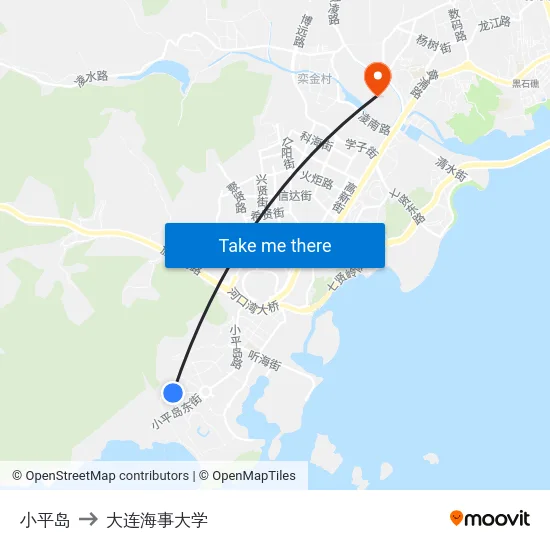 小平岛 to 大连海事大学 map