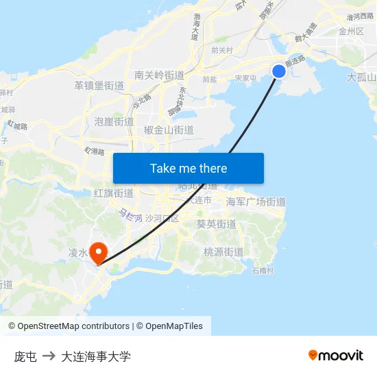 庞屯 to 大连海事大学 map
