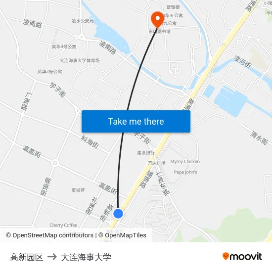 高新园区 to 大连海事大学 map