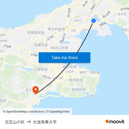 元宝山小区 to 大连海事大学 map