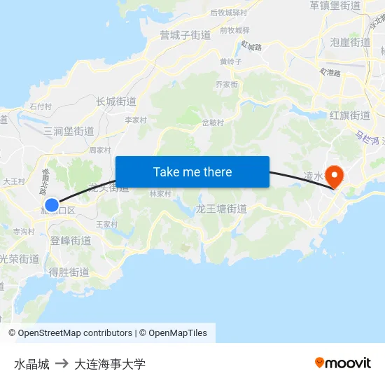水晶城 to 大连海事大学 map