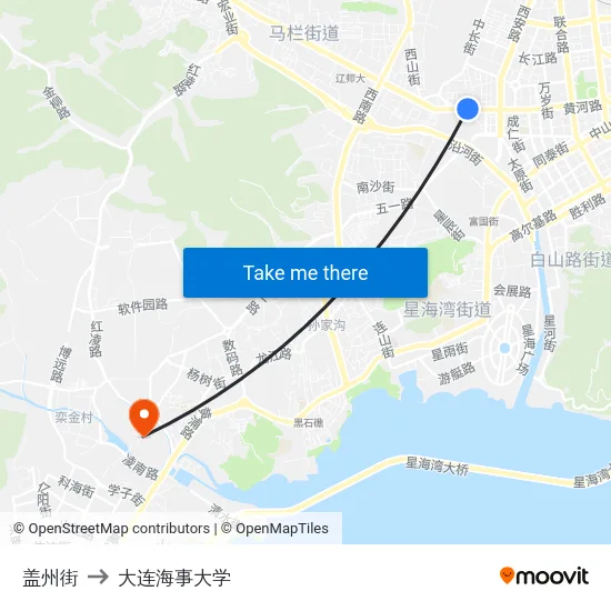 盖州街 to 大连海事大学 map